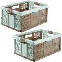 Lea Confezione Da 2 Scatole Robuste Pieghevoli Con Manici Da 32 L, Blu/marrone, 32 Litros