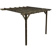 Arbor Garden Solutions - Lean to wooden garden pergola kit - Dinasty design wall mounted gazebo, 2.4m x 2.4m (Rustic brown finish)