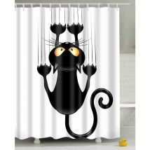 Diy Shower Curtain, Funny Cat Pattern, with Hooks (Black Cat, 180x180)