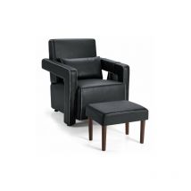 Gymax - Leathaire Armchair Single Sofa & Footstool Set w/ Waist Pillow