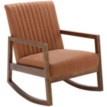 Wahson Office Chairs - Rocking Chair in pu Leather Accent Retro Armchair Leisure Padded with Solid Wood Legs for Living Room Bedroom Balcony, Brown,