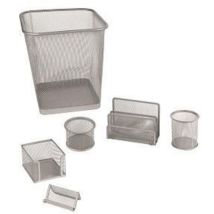 Set Da Ufficio Lebez 1426-s: 6 Pezzi In Metallo Con Cestino Gettacarte Colore Silver