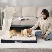 Lit orthopédique pour chien, oreiller amovible pour chien, lit lavable pour chien, matelas épais pour grands chiens, matelas blanc et bleu pour