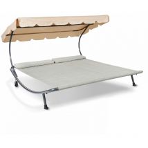 Doppel-Sonnenliege 'das original' mit verstellbarem Dach und Rollen, natur - Leco