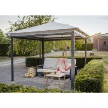 Solar-Pavillon 'Lina' mit LED-Beleuchtung und Gittergewebe-Rollos, lichtgrau, 300 x 300 x 261 cm (l x b x h) - Leco