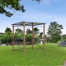 Aluminium Luxus-Grillpavillon in Holzoptik, anthrazit-grautransparent, 2,35 x 1,50 x 2,27 m (l x b x h) - Leco
