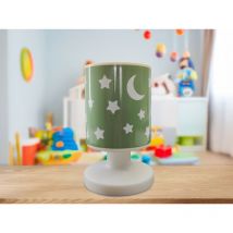 LED Akku Tischleuchte Salbeigrün mit Mond & Sternen per USB aufladbar, Höhe 20cm