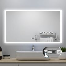 Biubiubath - led Badezimmer Spiegel 160x80cm mit Uhr 3 Lichtfarbe Dimmbar Beschlagfrei Speicherfunktion Horizontale Installation
