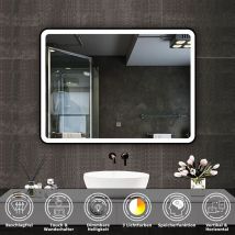 Led Badezimmerspiegel Schwarzer Rahmen mit Beschlagfrei 3 Lichtfarbe Dimmbar Speicherfunktion Wandspiegel 90X70cm