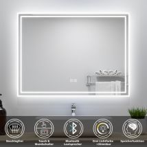 Biubiubath - led Badspiegel 70x50cm mit Bluetooth 3 Lichtfarbe Dimmbar Beschlagfrei Speicherfunktion