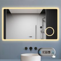 Biubiubath - led Badspiegel 160x80cm mit Touch Antibeschlage 3-Fach Lupe Uhr 3 Farbe Dimmbar 2700-6500k IP44