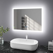 100x60cm led Badspiegel Badezimmerspiegel mit Kaltweißer Warmweiß Beleuchtung Touch-schalter und Beschlagfrei IP44