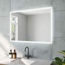 Led Badspiegel mit 6400K Kaltweiß Licht Beleuchtung Touch Wandspiegel, Polierte Eckige Ecken, BxH: 100 x 70 cm, Umweltfreundliches Material