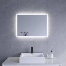 Aquabatos - Led Badspiegel Mit Beleuchtung Badezimmerspiegel Beschlagfrei Ultradünn Wandspiegel Dimmbar Memory-funktion Lichtspiegel Kaltweiß 6400k 