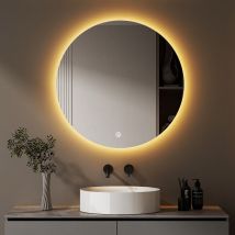 Led Badspiegel Rund Mit Beleuchtung 80x80cm Led Spiegel Runder Badezimmerspiegel Mit Beleuchtung Wandspiegel Rund Mit 3 Lichtfarbe Dimmbar 