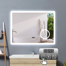 Acezanble - led Badspiegel Wandspiegel Badezimmerspiegel Touch Beschlagfrei+Uhr+Bluetooth+Kosmetikspiegel+3 Farben Dimmbar+LED Memory Funktion 80 x