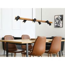 Led Holzbalken Pendelleuchte 6-flammig lang Schwarz, Breite 115cm