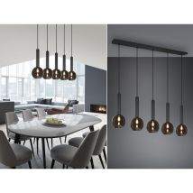 Led Pendelleuchte Industrial 5 flammig mit Rauchglas Kugeln, Breite 115cm