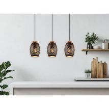 Meinewunschleuchte - Led Pendelleuchte 3-flammig Schwarz/gold Mit Ausgefallenem Stanzmuster, B: 71cm