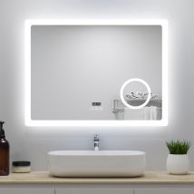 Led Bathroom Mirror with led Lights and Demister Touch Sensor Wall Mounted - 1000x600mm Bluetooth+Magnify+Clock+Dimmable 3 Light Colour - White