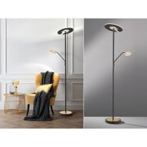 LED Deckenfluter DENT Schwarz / Gold mit Leselampe dimmbar, Höhe 180cm