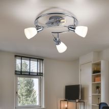 Esto - Deckenleuchte 3 Flammig Spotrondell schwenkbar Deckenlampe Glasschirme, Chrom Stahl, 3x E14 led 3W 320Lm warmweiß, d 38 cm