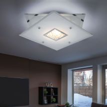 Esto - Deckenlampe Chrom led Deckenleuchte Kristalle Glas Wohnzimmerlampe, Glaskristalle geeist, 1x led 20W 700Lm warmweiß, LxBxH 29 x 29 x 8 cm