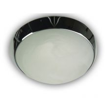 LED-Deckenleuchte rund, Glas Alabaster, Dekorring Chrom, Ø 35cm