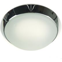Led Deckenleuchte rund, Glas satiniert mit Klarrand, Dekorring Chrom, ø 25cm