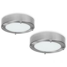 Led Deckenleuchten im 2er set fürs Bad aus gebürstetem Stahl & Glas, ø 28 cm