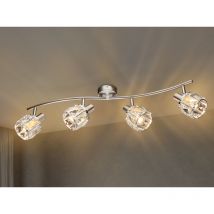 LED Deckenstrahler 4-flammig mit Glaskristallen Silber matt, Breite 70cm