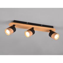 Meinewunschleuchte - Led Deckenstrahler 3-flammig, Naturholz & Metall Schwarz, Breite 48cm