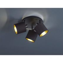 Meinewunschleuchte - led Deckenstrahler rund 3 flammig aus Metall mit Stoffschirmen in Schwarz Gold