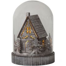 LED-Kugel 'Kupol', braun, Glaskuppel mit Haus, warmweiße led, Timer, Batterie, 17,5cm