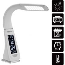 Smart Digital Desk Lamp Digital Display Time Alarm Clock Temperature Calendar Dimmable, 3 Brightness Settings Bedside, Office, Table Light - Monzana