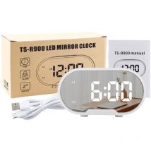 Decdeal - LED-Digitalwecker, 5,5 Zoll großer Bildschirm, Spiegeloberfläche, elektrische Make-up-Wecker mit Dimmmodus, einstellbare Alarmlautstärke,