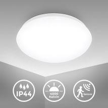 B.k.licht - led Bad-Deckenleuchte rund IP44 - 28x9,5cm - Deckenlampe mit Bewegungsmelder 15W 1500lm 4000K neutralweißes Licht weiß