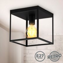 Deckenleuchte 22x22 cm - Metallkorpus, E27 Fassung, retro, schwarz