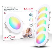 Einbaustrahler 70mm 5er Set - 230V, 4,8W, 450lm, led, dimmbar, Fernbedienung, rgbw, weiß