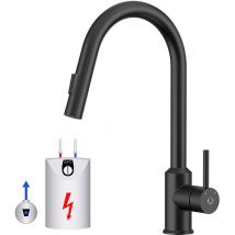 Cecipa - Niederdruck Küchenarmatur-Ausziehhahn Mit 2 Wasserauslassmodi, Schwarz 360° drehbarer Küchenspülenmischer aus Edelstahl, Spülenmischer für