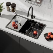 Küchenspüle Edelstahlspüle Mit 1 Becken Mit Ablaufplatte Schwarz Küchenspüle 70×44cm - Cecipa