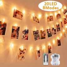 Mowze - led Foto Lichterkette, mehrweg 2.2 Meter/Lichterketten-8 Modi 20 Foto-Clips, USB/Batteriebetrieben Stimmungsbeleuchtung,Dekoration für
