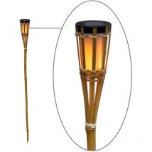 Led Gartenfackel Solar 120 cm hoch aus Bambus 1700 k extra warmweiß IP44 Solarleuchte Gartenlampe