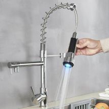 Led Kitchen Sink Mixer Tap black, Spray 360 Degree Rotation Spout, with 3 Colour Temperature Display, Black Hose Single Handle Cold and Hot Water