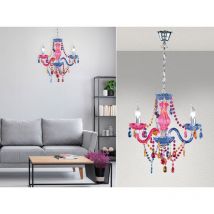 Meinewunschleuchte - Led Kronleuchter 3-flammig Silber Chrom Mit Acryl Kristall Bunt Ø 46cm