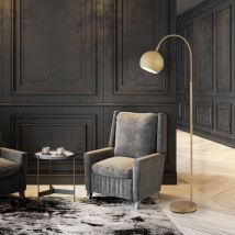 Led Lampadaire arche Lampadaire arche sable Salon, métal, 9W 810lm blanc chaud, LxlxH 46x25x150 cm