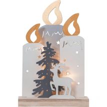Led Weihnachtsdeko, Weihnachts-silhouette Kerzen Aus Holz Mit Rentier Und Baum, Winterlandschaft Mit Timer Und Batteriebetriebener Beleuchtung, 