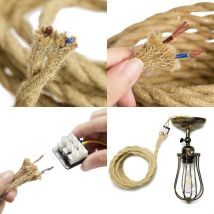 LED Lighting 10m Fil électrique Corde, 2 Cœurs Linge de Câble d'éclairage de Corde Vintage Fil de cuivre recouvert Rétro Tressé Industriel Corde pour