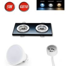Einbaustrahler 2x GU10 Einbaurahmen Glas Einbauleuchte 150x75mm Lochmaß inkl. GU10 5W Kaltweiß 350 Lumen LED Leuchtmittel in Schwarz Eckig