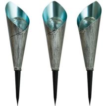 EZSOLAR – Pack 3 bornes solaires métal vintage et verre craquelé – Lampadaire d'extérieur – Hauteur, Alimentation électrique, Matières, Culot, Tension